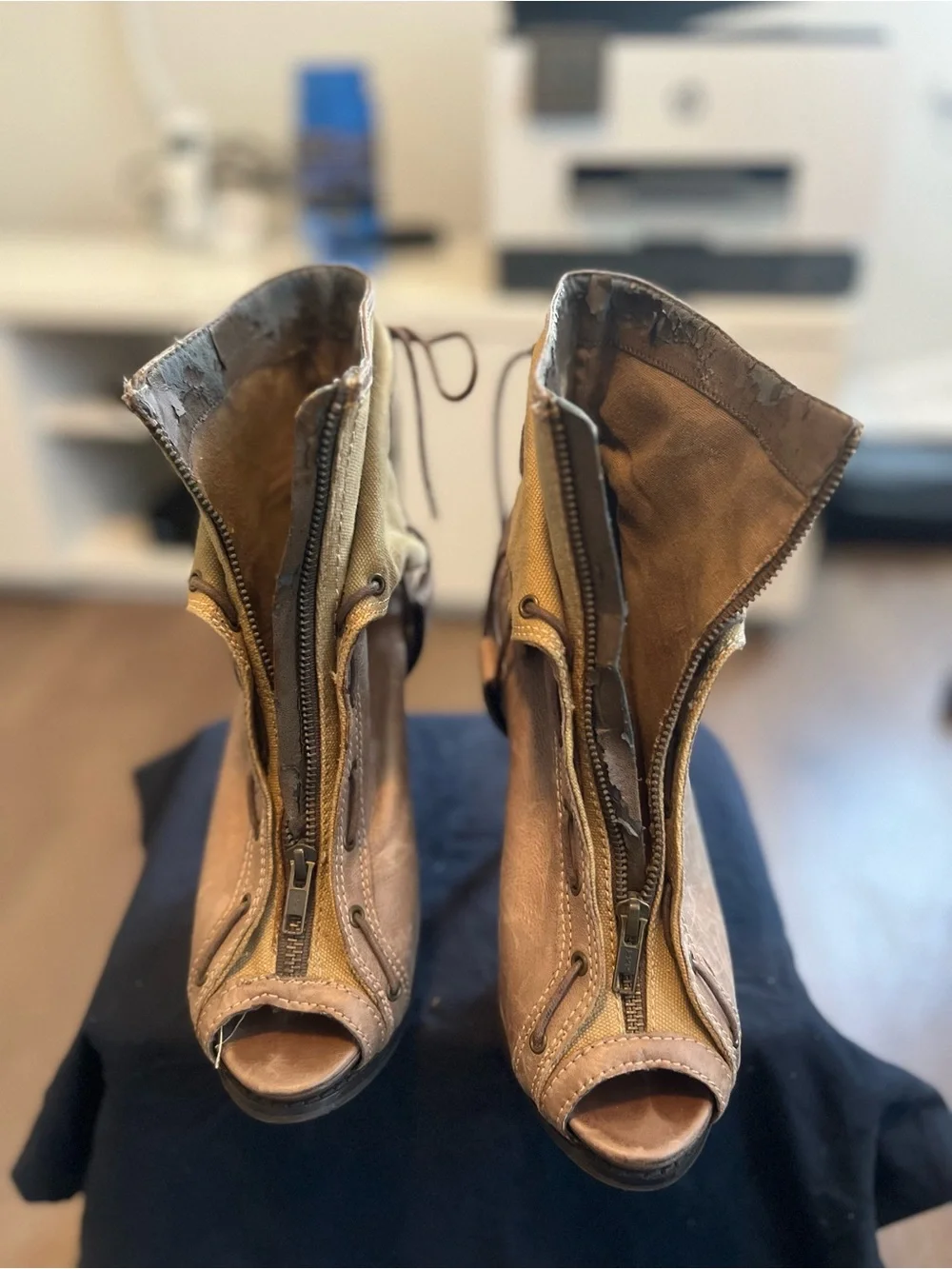 Aldo Brown Peep-Toe Zip Ankle Heels - NEVER WORN